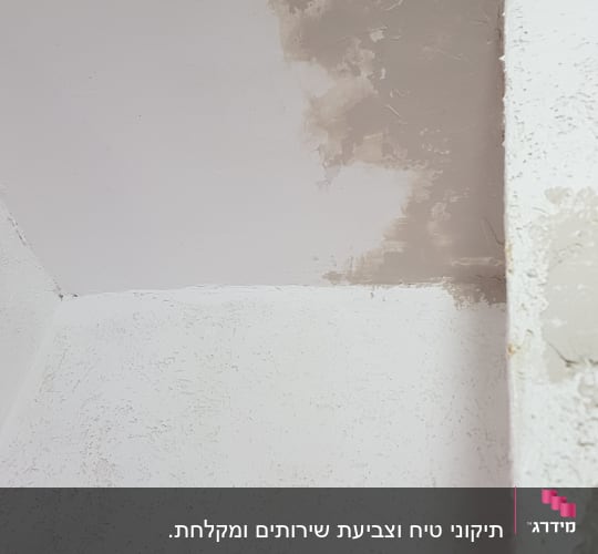 תקרה צבועה חלקית בצבע לבן ואפור